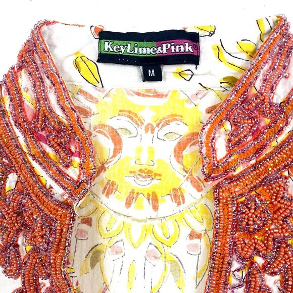 Bohochic Beaded Embellished Tunic  Top Women’s SZ L White Orange Ethnic Festival - Picture 5 of 11
